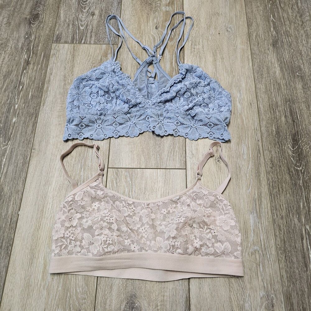 Aerie & Auden Bralette 2 piece Bundle Set Lace Light Blue Pink Women's Medium
